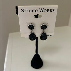 Studio works black & silver tone Earrings new msrp $16